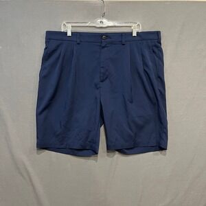 Roundtree & Yorke Performance Shorts Mens 40 Navy Blue Pleated Stretch Work Play
